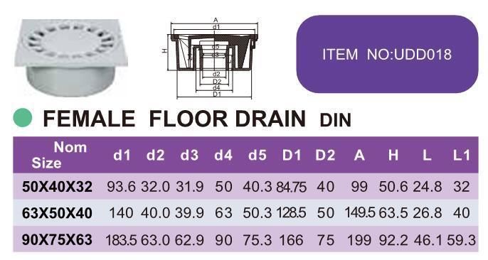 Era PVC DIN Pipe Fitting Drainage System Female Floor Drain with CE Certificate