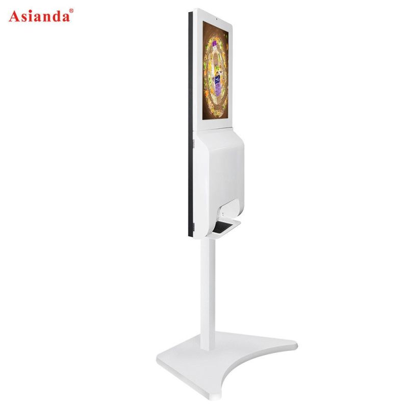 Auto Dispenser Mental Cover Hand Sanitizer Kiosk with 21.5inch Ad Player in Stock