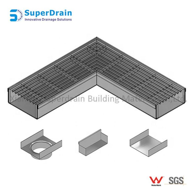 Commercial Stainless Steel Channel Drain with Strip Grate for Overflow Use