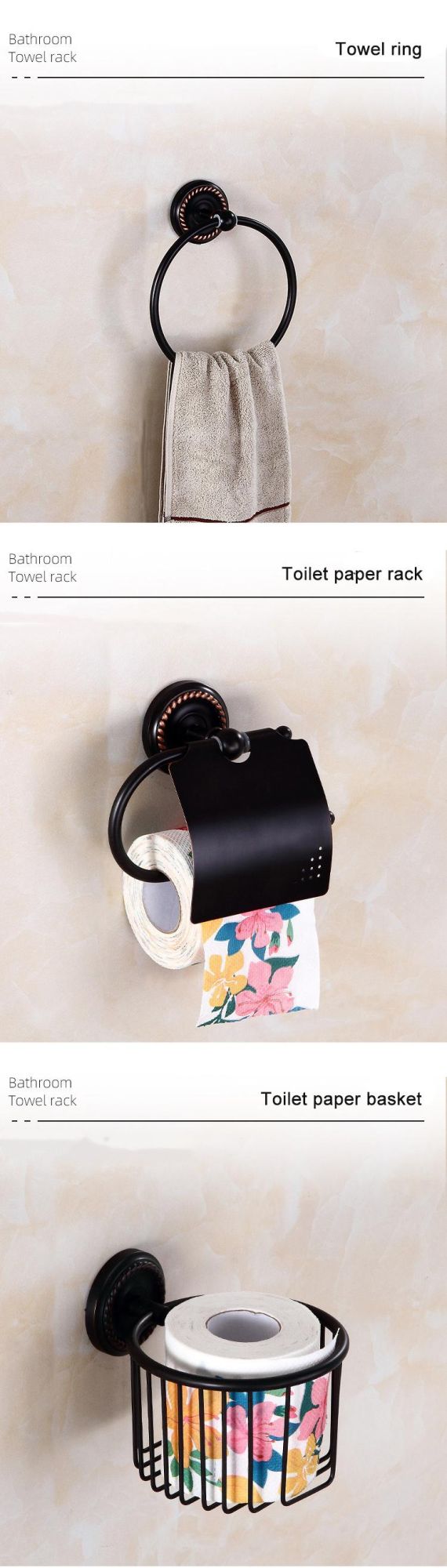 Antique Black Bath Wall Mounted Towel Bar Single Double Tiers Towel Shelf Holder