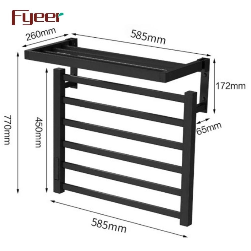 Fyeer Bathroom Accessory Wall Mounted Towel Warmer Matt Black Electric Heating Towel Rail Rack