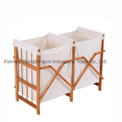 Folding Bamboo Frame Laundry Hamper Clothes Storage Basket Bin