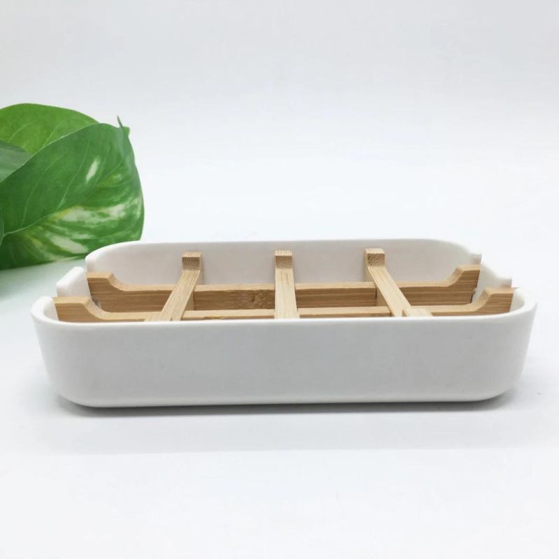 Bamboo Fiber with Draining Bamboo Soap Dishes Holder