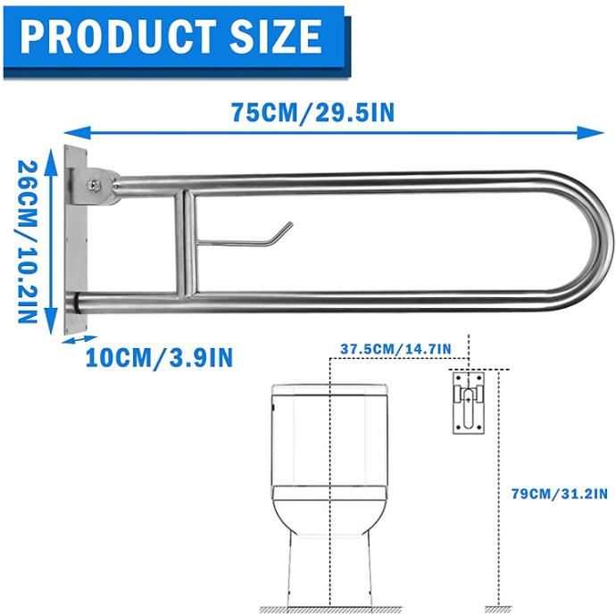 U Shaped Shower Grab Bar with Paper Holder Stainless Steel Grab Bars