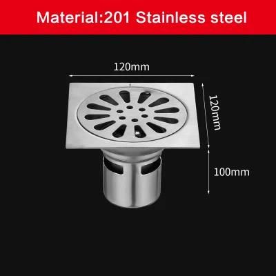 4 Inch 201 Stainless Steel Floor Drain Balcony DN75 Deodorant Floor Drain 12*12cm Deep Water Sealing Large Displacement Floor Drain