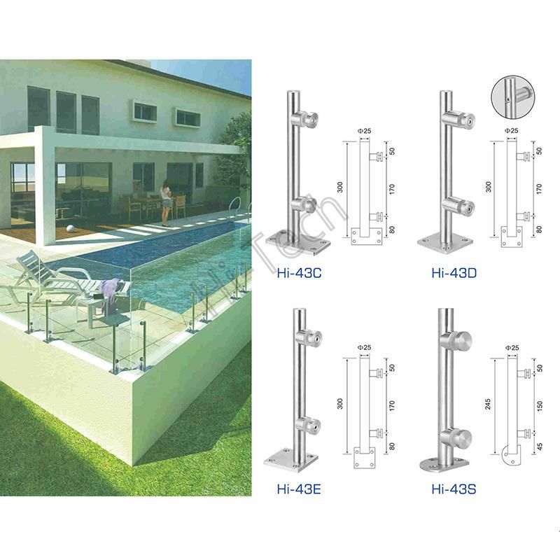 Hi-43s Stainless Steel Outdoor Railing Balustrade Balcony Pool Frameless Tempered Glass Fence