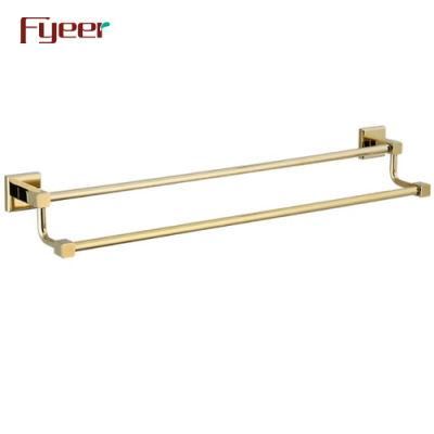 Fyeer Bathroom Accessory Gold Plated Brass Double Towel Bar