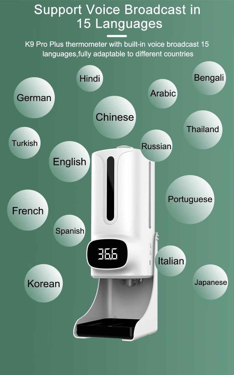2 in 1 Thermometer Intelligent Sensor Touchless Liquid Hand Sanitizer Dispenser K9 PRO Plus