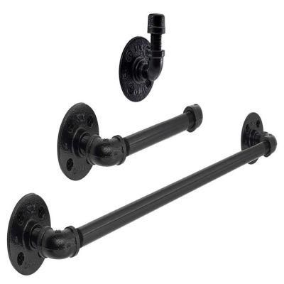 Retro Industrial Style DIY Black Malleable Iron Bathroom Towel Rack Toilet Paper Rack with Floor Flange