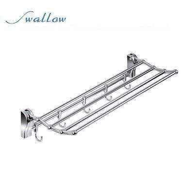 Chrome Stainless Steel Wall Mounting Bathroom Fittings Accessories Tower Rack Storage Shelf with Hook