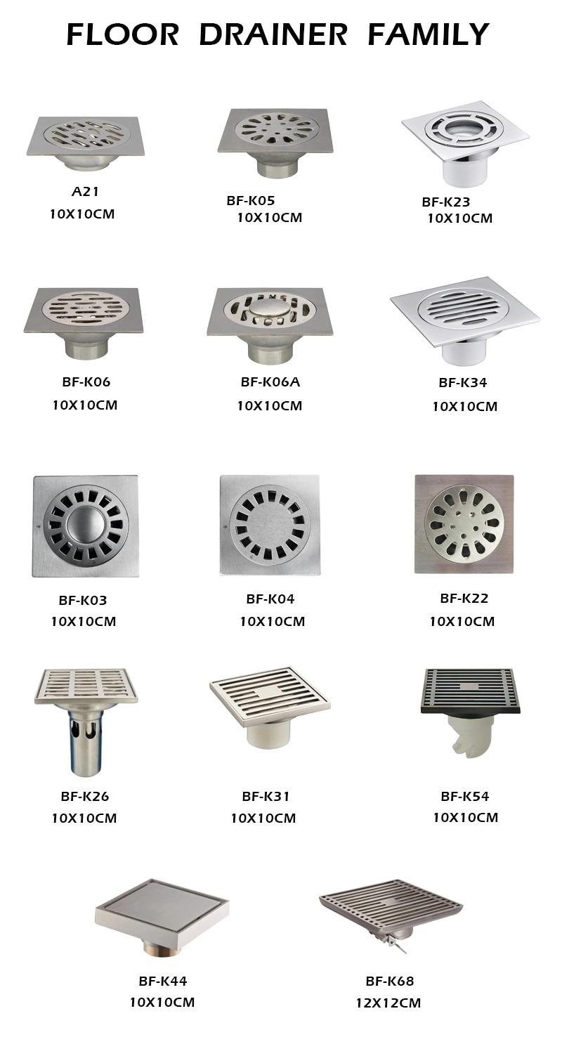 Square 10X10cm Floor Drain Ss201 Satin Water Sealing (BF-K26)