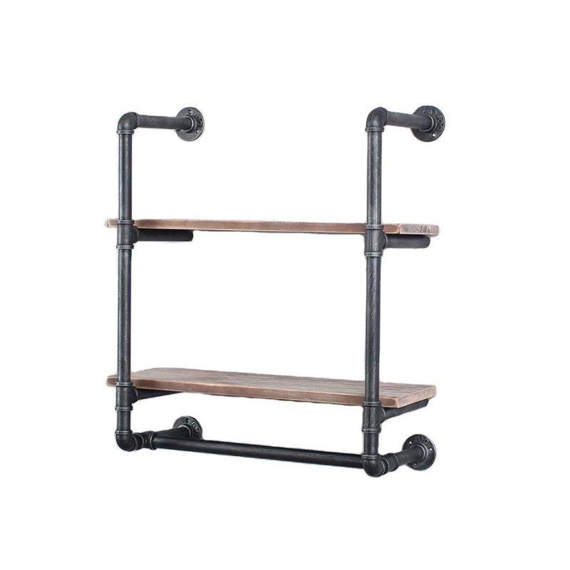 Industrial Black Metal Pipe Wall-Mounted Towel Bar with Malleable Iron Tee