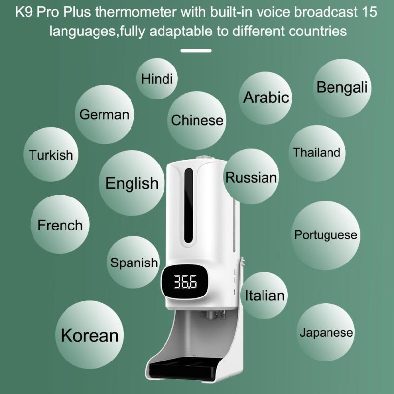 K9 PRO Plus 1200ml Wall-Mounted Soap Dispenser with Thermometer, with Alarm, Suitable for Use in Offices, Hospital
