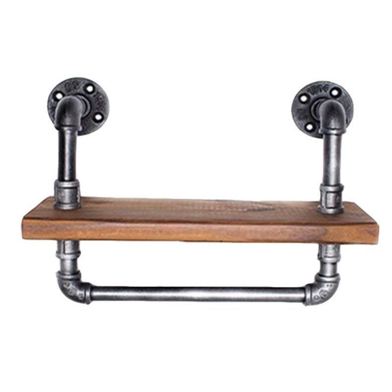 Wall Storage Shelf Holder Rustic Wood Pipe Floating Shelving Towel Rack