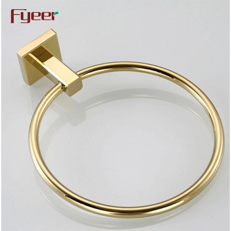 Fyeer Bathroom Accessory Gold Plated Brass Towel Ring