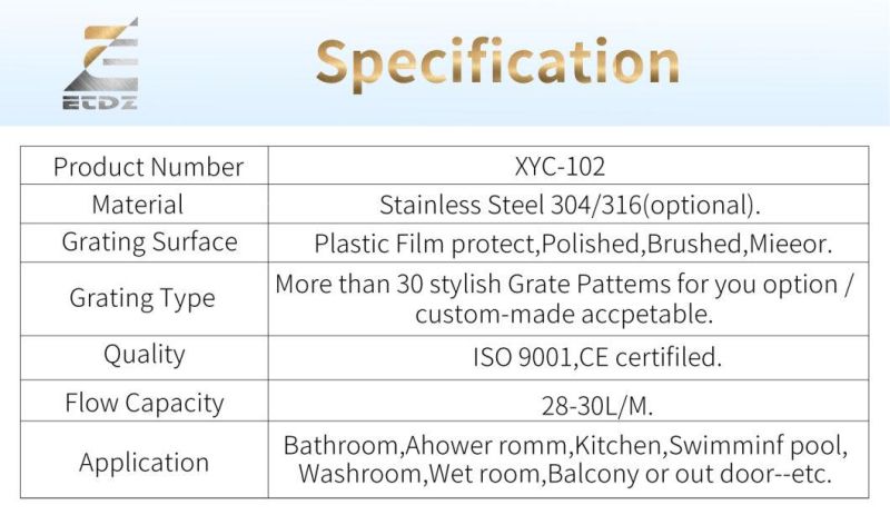 Linear Bath Room Stainless Steel Xyc-102 Shower Drain Trench Cover