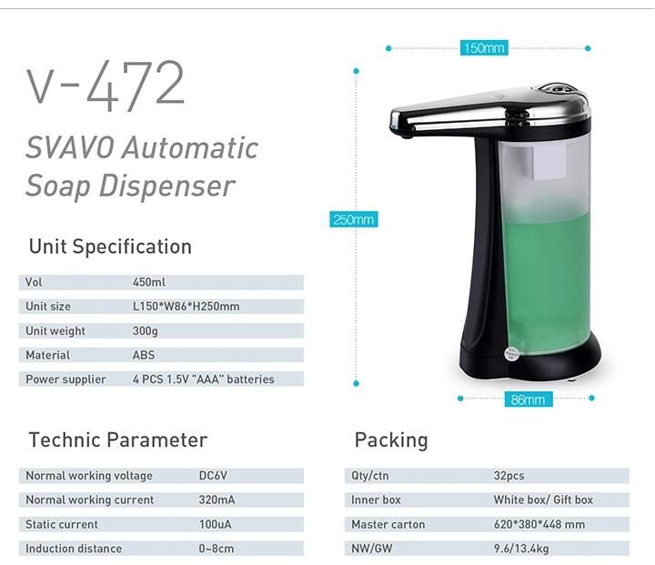 Newest 450ml Tabletop Sensor Hand Soap Dispenser for Hospital V-472