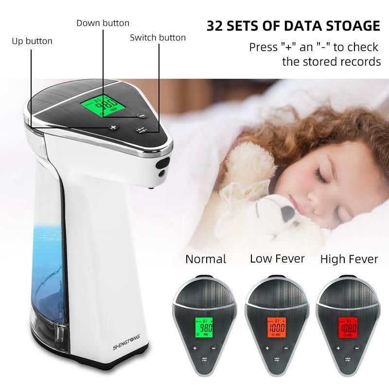 Children Safety Design 480ml Big Capacity Home Use Full Automatic Sensor Temperature Measurement Hand Sterilzer Foam Soap Dispenser with Big LCD