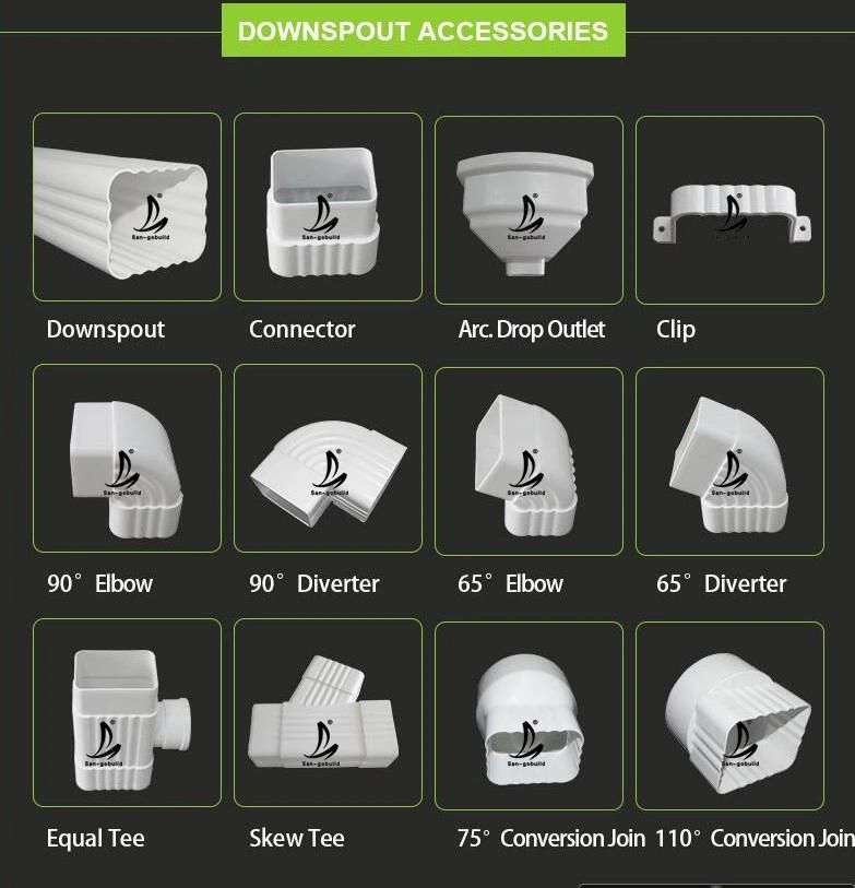 Rain System Roofing Fittings Downspout Square Pipes Rainwater PVC Gutters