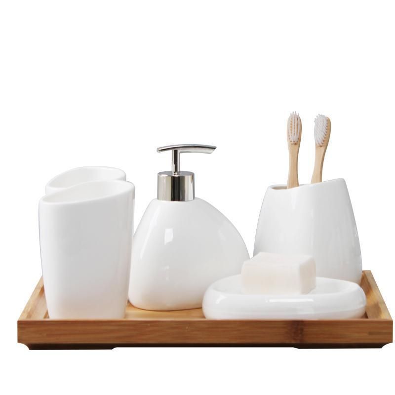 Modern European Irregular Designed White Ceramic Five-Piece Bathroom Accessories