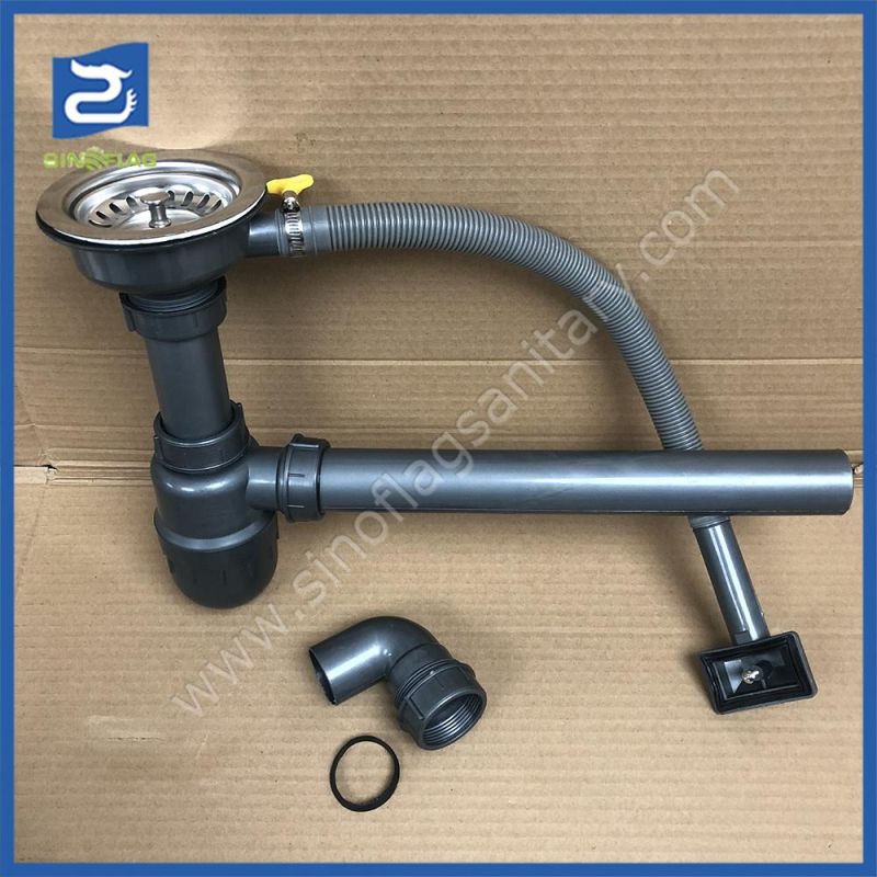 Kitchen Sink Drain Strainer Drainage Siphon Waste Pipe Overflow Tube Siphon Set