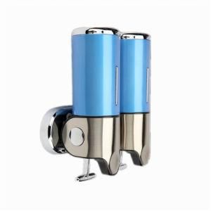 Blue 500ml*2 Stainless Steel+ABS Plastic Wall-Mountained Liquid Soap Dispenser