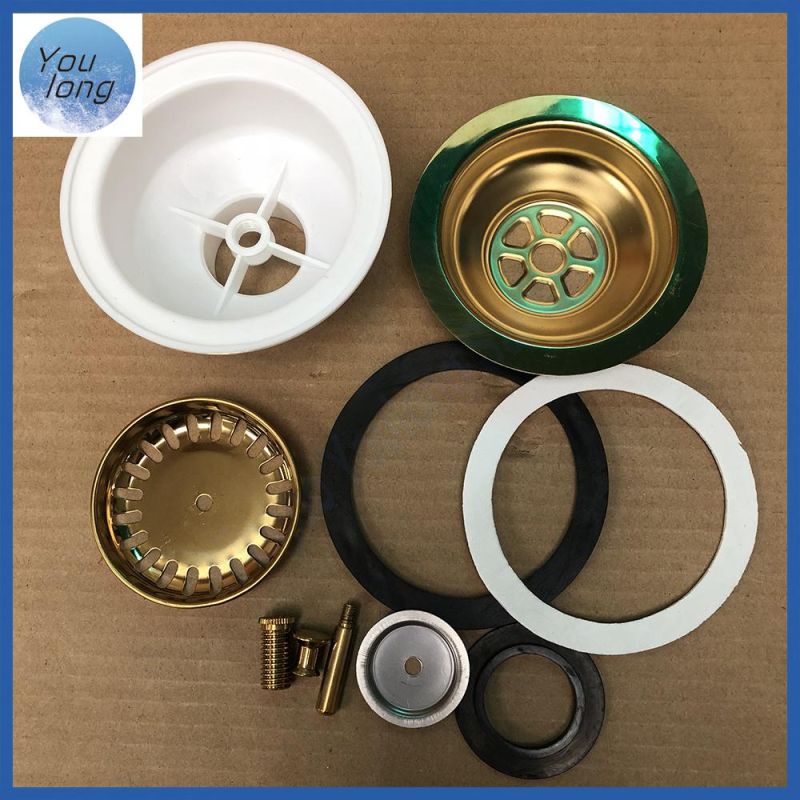 Golden Plated Kitchen Sink Drain Strainer with Overflow Pipe Fitting