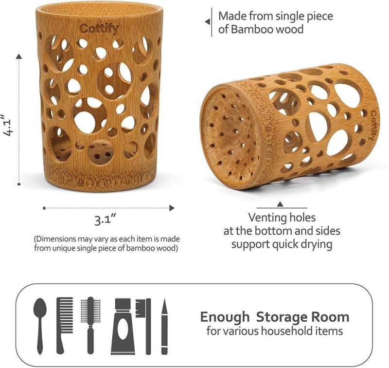 Bamboo Toothbrush Holder for Bathroom Toothbrush Cup with Drainage