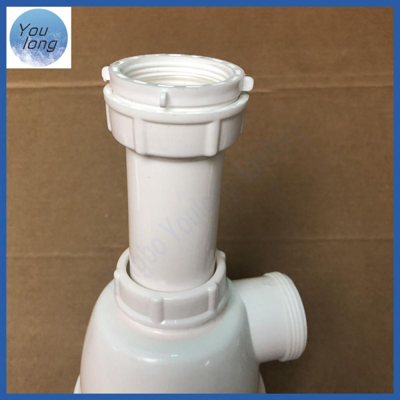 High Quality Plastic White Sink Siphon Big Bottle Trap with Elbow