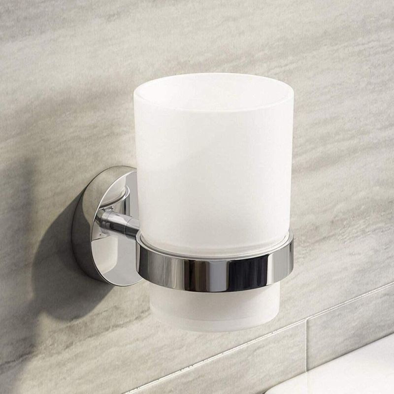 Wall-Mounted Toothbrush Holder with Glass Cup Set