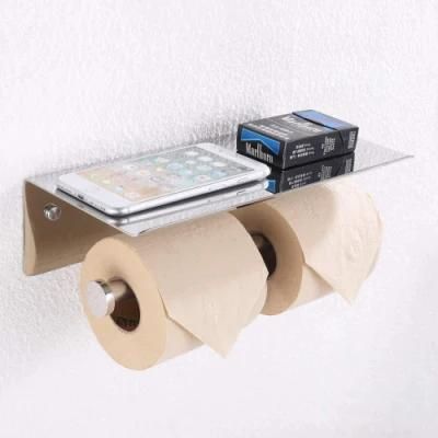 Toilet Paper Holder with Shelf Wall Mounted Toilet Paper Storage Double Roll Tissue Holder Dispenser Bathroom
