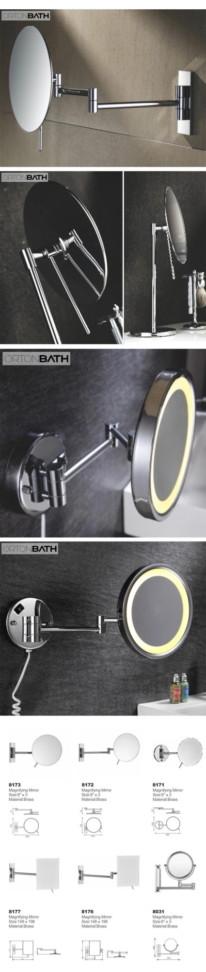 Wall Deck Mounted Round 6 8 Inches Chrome Steel Brass Make up Shaving LED Mirror