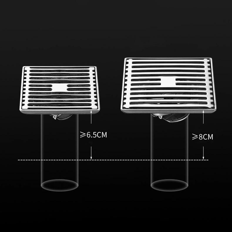 5 Inch 3mm Thickness 10*10cm Reverse Side Bamboo Row Deodorant 201 Stainless Steel Floor Drain Bathroom Shower Room Large Displacement Strip Floor Drain