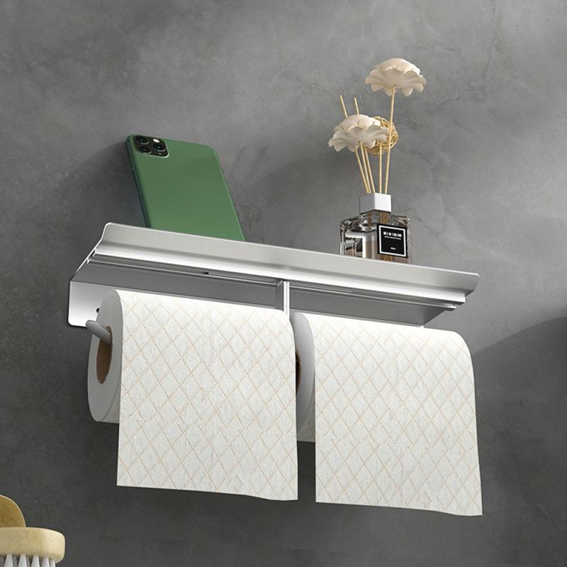 Toilet Paper Holder with Shelf, Bjiotun Toilet Paper Holder Wall Mounted Toilet Paper Storage, Double Roll Tissue Holder Dispenser Bathroom Toilet Paper Holde