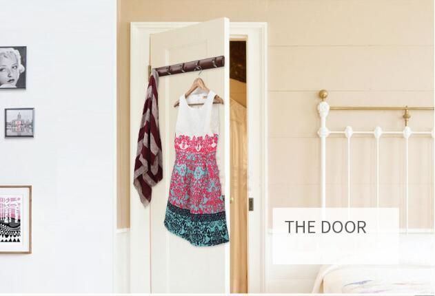 Bamboo Base Metal Hook Coat Hanger for Bathroom Door