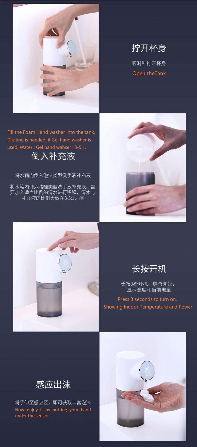 Hand Wash Hand Sanitizer Soap Dispenser White Navy Blue Pink