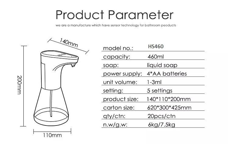 Auto Sensor Touchless Automatic Hand Liquid Liquid Soap Spray Electric Dispenser