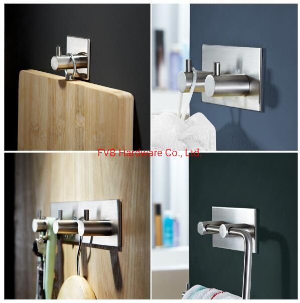SUS 304 Stainless Steel Self Adhesive Hooks Rail Rack Sticky Coat Robe Hook 5 Hooks Brushed