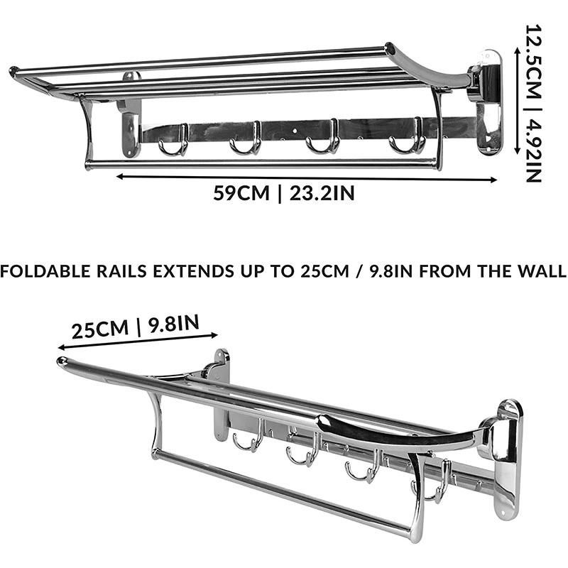 Bathroom Rust Proof Stainless Steel Foldable Shelf and Drying Rack Towel Rail