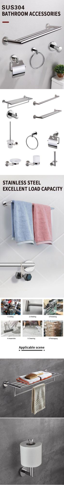 Wall Mounted Stainless Steel Bathroom Accessories Set Towel Bar Towel Holder Robe Hook Toilet Paper Holder