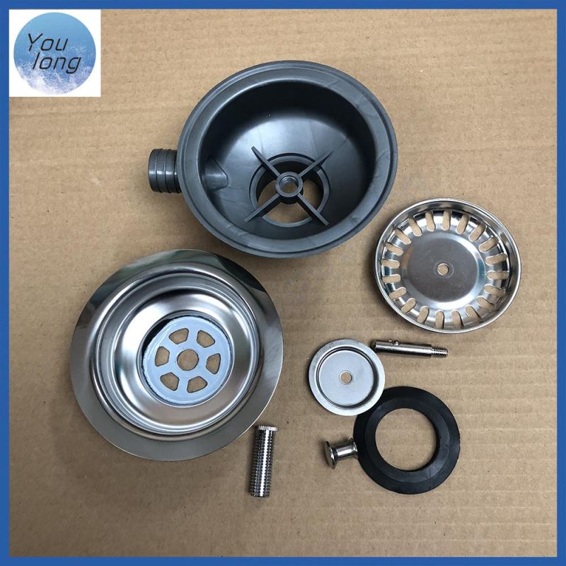 Kitchen Stainless Steel Plastic Sink Strainer The Whole Set Basket Drains Set with Grey Drain Pipe