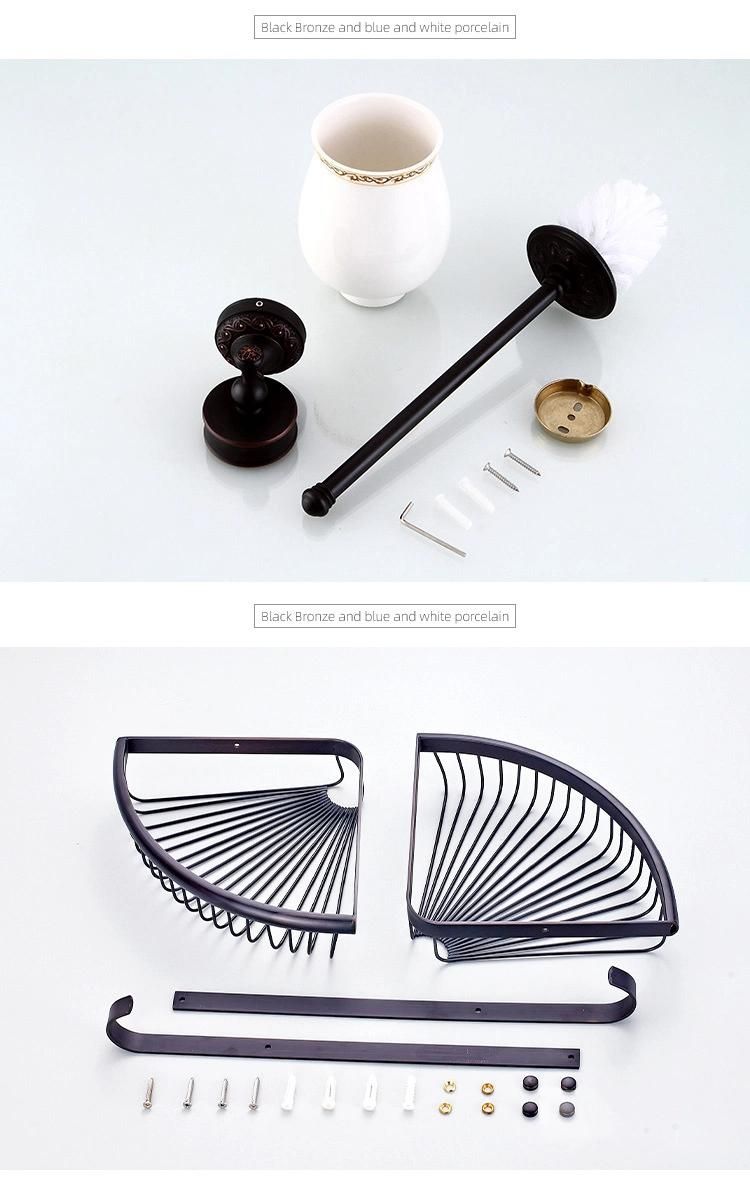 Wall Mounted Towel Bar Dual Tiers European Carved Black Bath Towel Rack