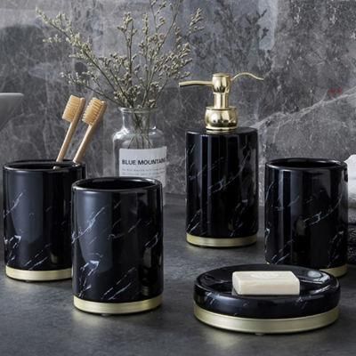 Luxury Marble Bathroom Five-Piece Washtable Gargle Cup Tray Hotel Toothbrush Set for Gift in Black