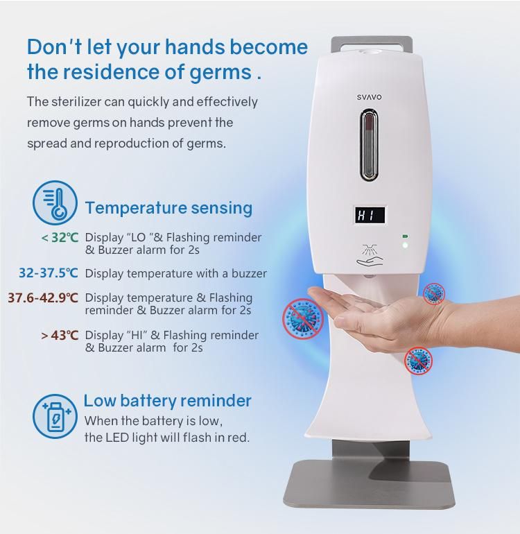 Wall Mounted Smart Sensor Alcohol Hand Sanitizer Spray Soap Dispenser with Thermometer