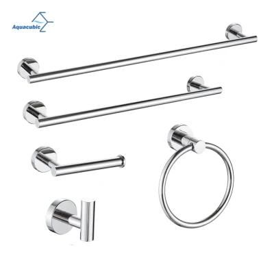 Modern Luxury Brass Stainless Steel Hardware Toilet Set 5-Piece Chrome Kit Bathroom Accessories Set
