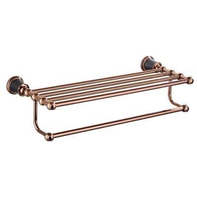 Yundoom OEM Newest High-End Luxury Bathroom Towel Rack/Bar Rose Gold Plate Crystal Towel Holder Shelf Washcloth Rack Wall Mount