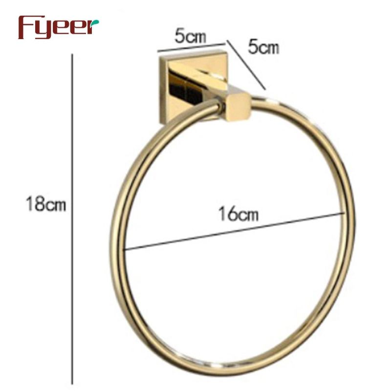 Fyeer Bathroom Accessory Gold Plated Brass Towel Ring