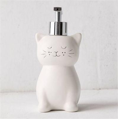 Cute Animal Cat Ceramic Soap Lotion Bottle Toothbrush Holder Bathroom Set