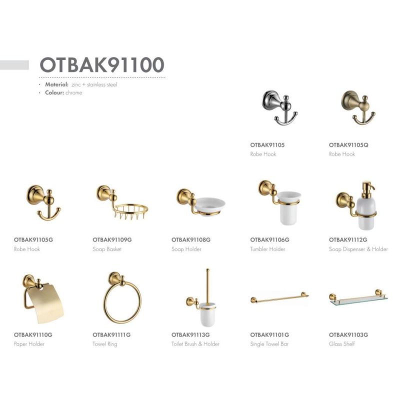 Ortonbath Gold Middle East 5 PCS Bathroom Hardware Set Includes 24 Inches Adjustable Towel Bar, Toilet Paper Holder, Towel Ring Luxurious Bathroom Accessories