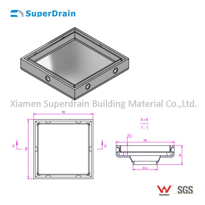 Dual-Use SUS 304 Square Floor Drain with SGS Report